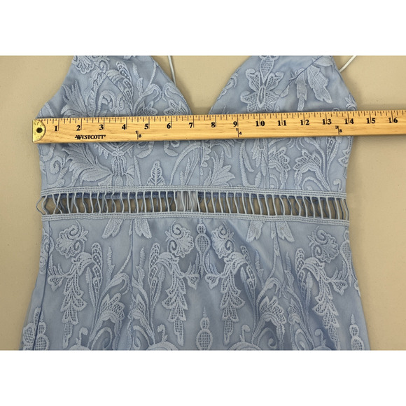 Pink Lily Embroidered Sheath Pencil Dress Medium Mesh Blue V Neck Strappy - Picture 7 of 14